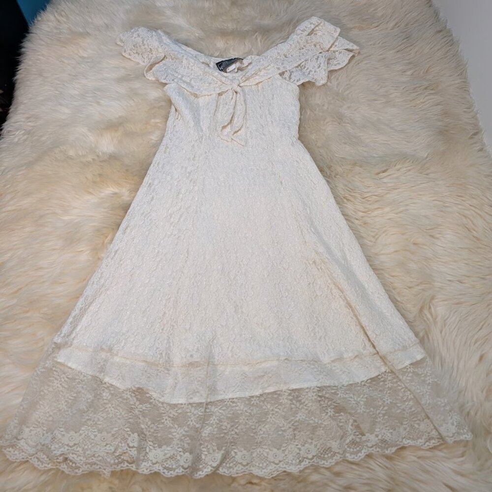 Vintage Chauncey St. Ivory Lace Midi Dress Women Size 5
